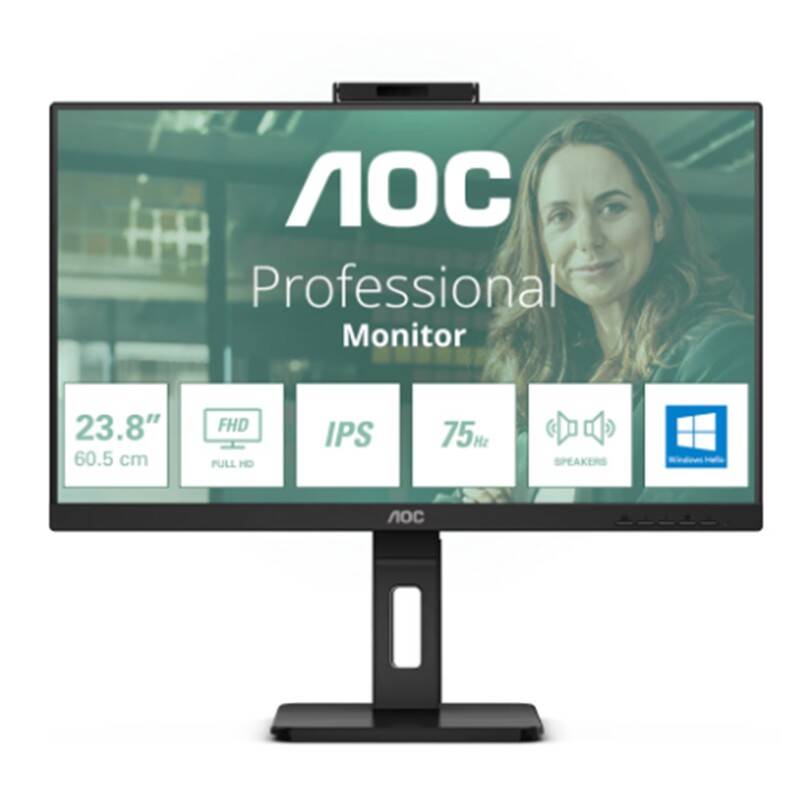 23.8 AOC 24P3CW IPS 4MS 75MHZ 1XHDMI 1XDP USB TYPE-C RJ45 FHD 1920X1080 WEBCAM HOPARLÖR ÇERÇEVESİZ PIVOT VESA SİYAH - 8
