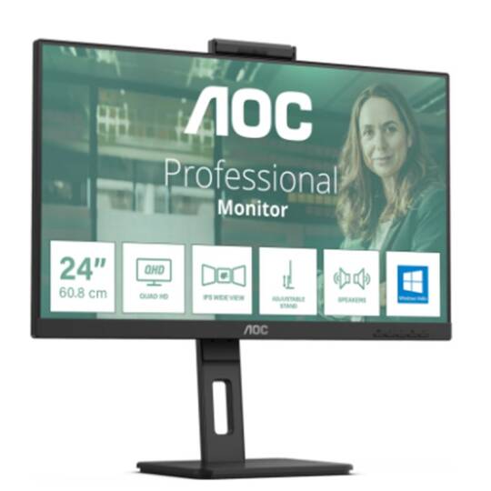 23.8 AOC 24P3CW IPS 4MS 75MHZ 1XHDMI 1XDP USB TYPE-C RJ45 FHD 1920X1080 WEBCAM HOPARLÖR ÇERÇEVESİZ PIVOT VESA SİYAH - 9