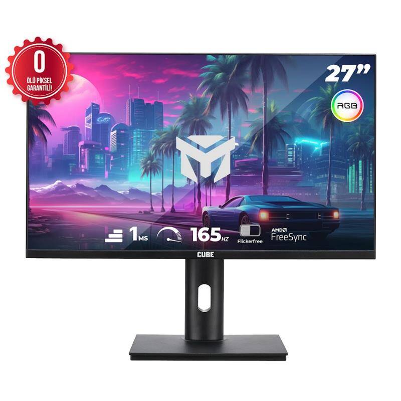 27 CUBE PA-27V165F VA 1MS 165HZ 2XHDMI 2XDP 2K QHD 2560X1440 FREESYNC YUKSEKLIK AYARI VESA PIVOT RGB SIYAH SIFIR OLU PIX - 1