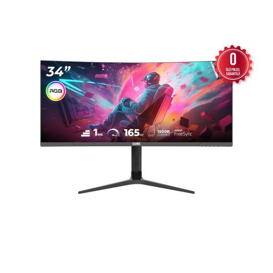 34 CUBE PA-34V165C VA 1MS 165HZ HDMI DP TYPE-C USB 2K WQHD 3440X1440 FREESYNC CURVED YUKSEKLIK AYARI VESA RGB SIYAH GAMI - 2