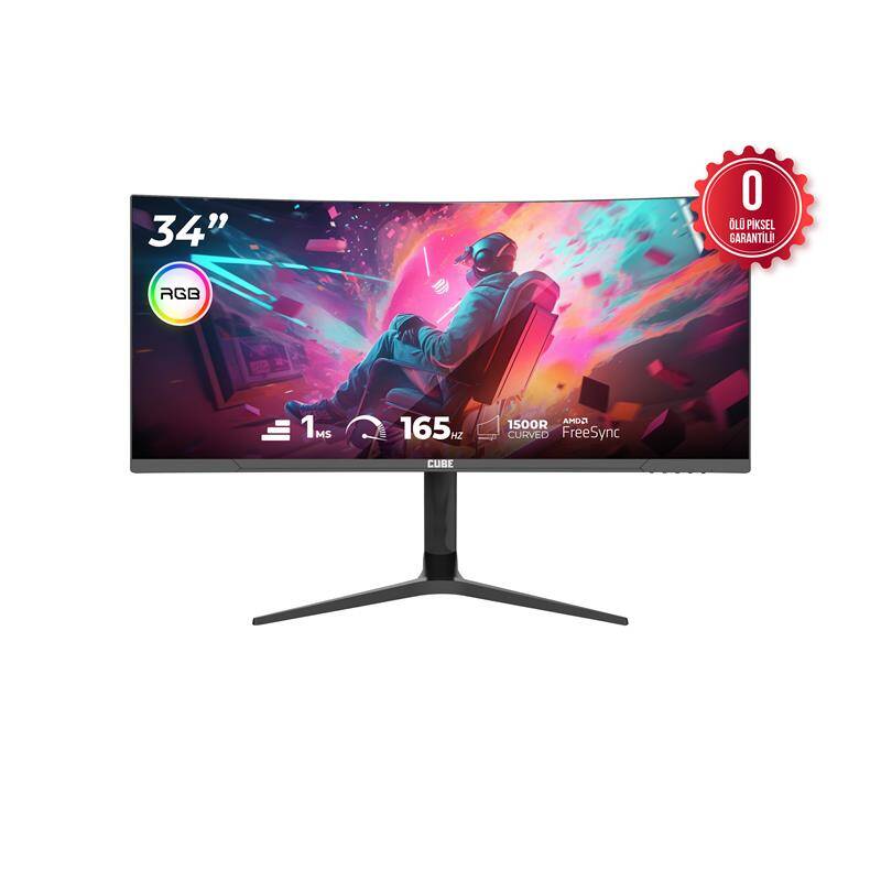 34 CUBE PA-34V165C VA 1MS 165HZ HDMI DP TYPE-C USB 2K WQHD 3440X1440 FREESYNC CURVED YUKSEKLIK AYARI VESA RGB SIYAH GAMI - 2