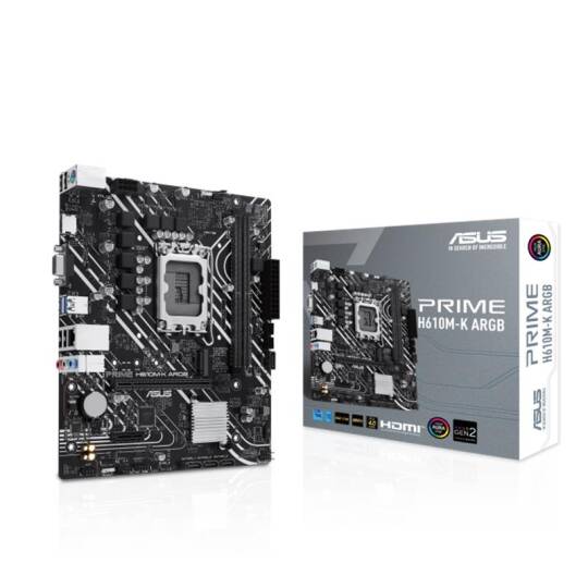 ASUS PRIME H610M-K ARGB DDR5 5600MHZ 1XVGA 1XHDMI 1XM.2 USB 3.2 MATX 1700P (12.  13. VE 14. NESİL İŞLEMCİ UYUMLU) - 2