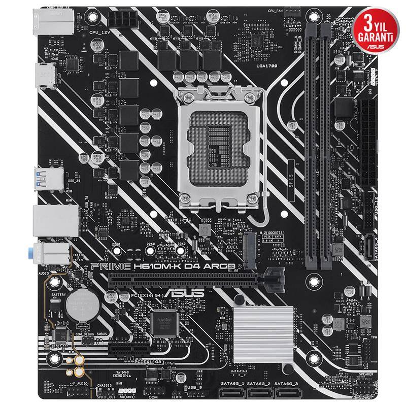 ASUS PRIME H610M-K D4 ARGB DDR4 3200MHZ 1XHDMI 1XM.2 USB 3.2 MATX 1700P (12.  13. VE 14. NESİL İŞLEMCİ UYUMLU) - 3