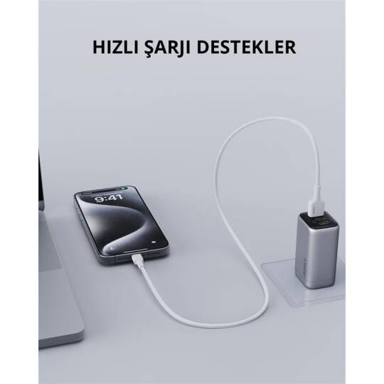 AUKEY CB-BAL7-WH NAYLON ÖRGÜLÜ USB-A LİGHTNİNG KABLOSU 0.9MT - 7