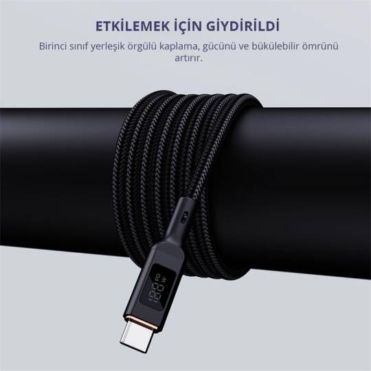 AUKEY CB-MCC102-BK 100W NAYLON ÖRGÜLÜ 5A 480MBPS TYPE-C TYPE-C LCD EKRANLI KABLO 1.8MT - 7