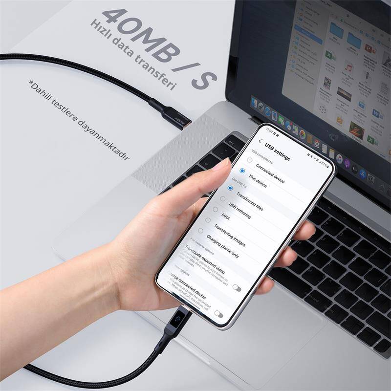 AUKEY CB-MCC102-BK 100W NAYLON ÖRGÜLÜ 5A 480MBPS TYPE-C TYPE-C LCD EKRANLI KABLO 1.8MT - 3