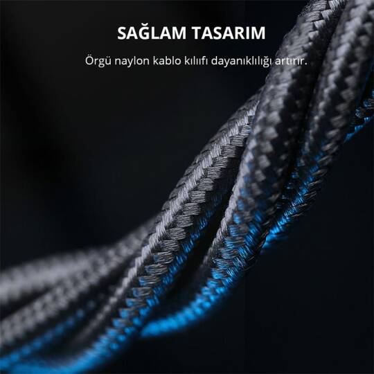 AUKEY CB-NCL1-BK NAYLON ÖRGÜLÜ 3A 480MBPS TYPE-C LIGHTNING KABLOSU 1.8MT - 3