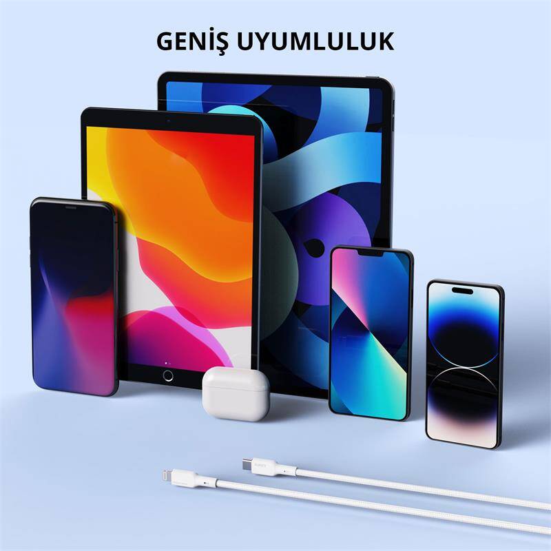 AUKEY CB-NCL1-WH NAYLON ÖRGÜLÜ 3A 480MBPS TYPE-C LIGHTNING KABLOSU 1.8MT - 4