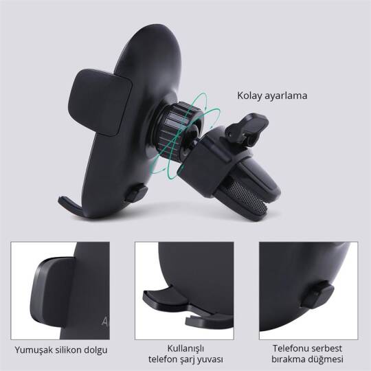 AUKEY HD-C48-BK 360 DERECE TÜM CİHAZLARLA UYUMLU ARAÇ İÇİ TELEFON TUTUCU KOLAY KİLİTLEMEBIRAKMA - 9