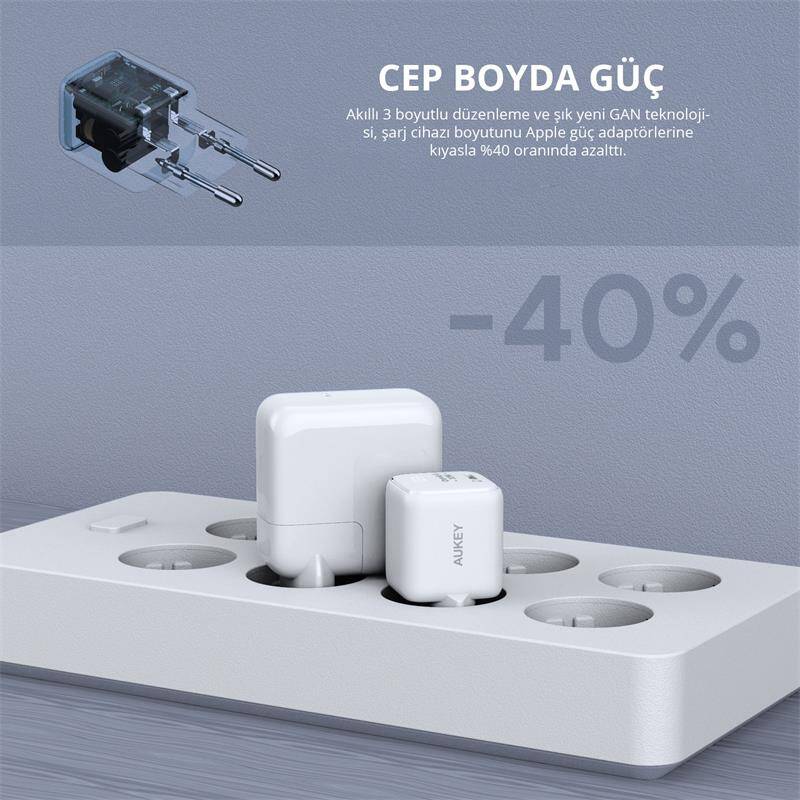AUKEY PA-B1L-WH 30W OMNİA II MİNİ GAN TYPE-C PD ŞARJ ADAPTÖRÜ - 4