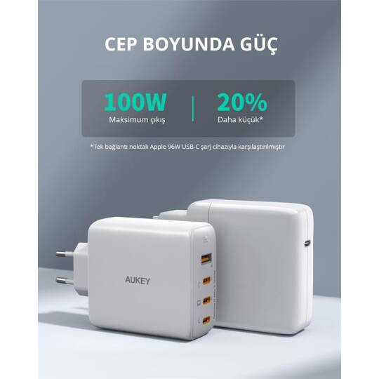 AUKEY PA-B7S-WH 100W DÖRT BAĞLANTI NOKTALI PD GAN DUVAR ŞARJ CİHAZI - 11