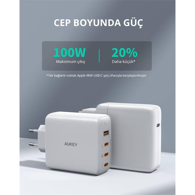 AUKEY PA-B7S-WH 100W DÖRT BAĞLANTI NOKTALI PD GAN DUVAR ŞARJ CİHAZI - 9