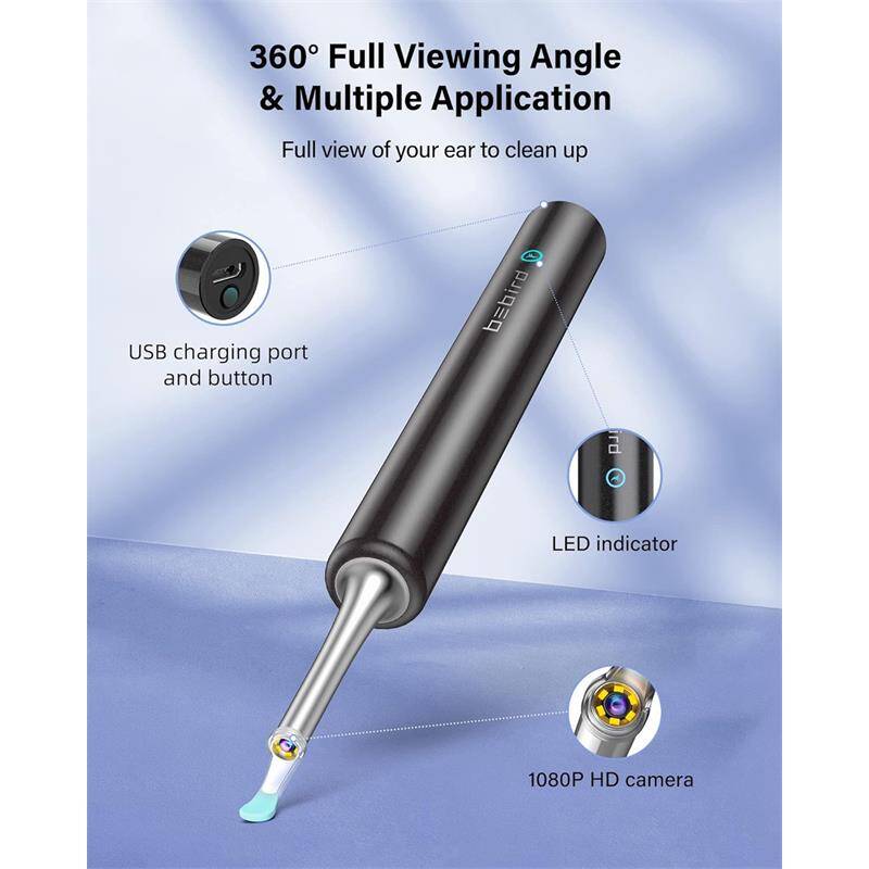 BEBIRD T5 3MP KAMERA 3.5MM LENS ŞARJLI WIFI GÖRÜNTÜLÜ KULAK TEMİZLEYİCİ SİYAH RENK - 7