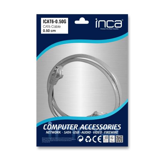 INCA ICAT6-0,50G 0,50MT 24AWG CAT6 UTP PATCH KABLO GRİ - 8