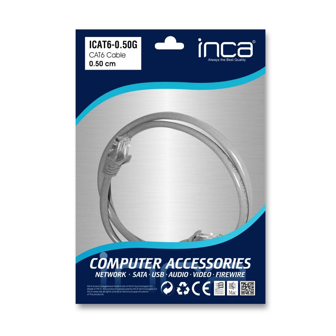 INCA ICAT6-0,50G 0,50MT 24AWG CAT6 UTP PATCH KABLO GRİ - 3