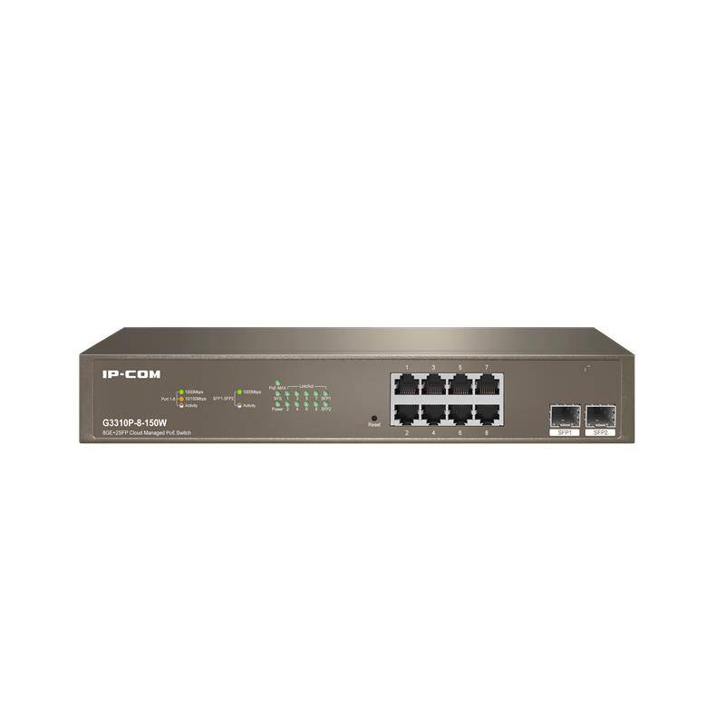 IP-COM G3310P-8-150W 8 PORT GIGABIT + 2X1GB SFP UPLINK L2CLOUD YÖNETİLEBİLİR RACK 130W POE SWITCH - 1