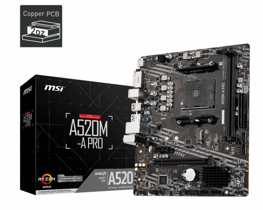 MSI A520M-A PRO DDR4 4600MHZ 1XHDMI 1XDVI 1XM.2 USB 3.2 MATX AM4 (AMD AM4 50004000 3000 SERİSİ İLE UYUMLU)