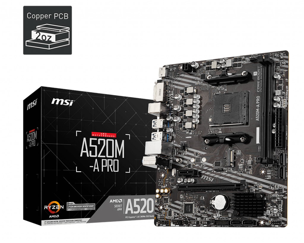 MSI A520M-A PRO DDR4 4600MHZ 1XHDMI 1XDVI 1XM.2 USB 3.2 MATX AM4 (AMD AM4 50004000 3000 SERİSİ İLE UYUMLU) - 2