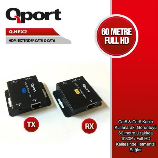 QPORT Q-HEX2 HDMI EXTENDER CAT6 60M 2 Lİ PAKET (ADAPTÖR DAHİL) - 2