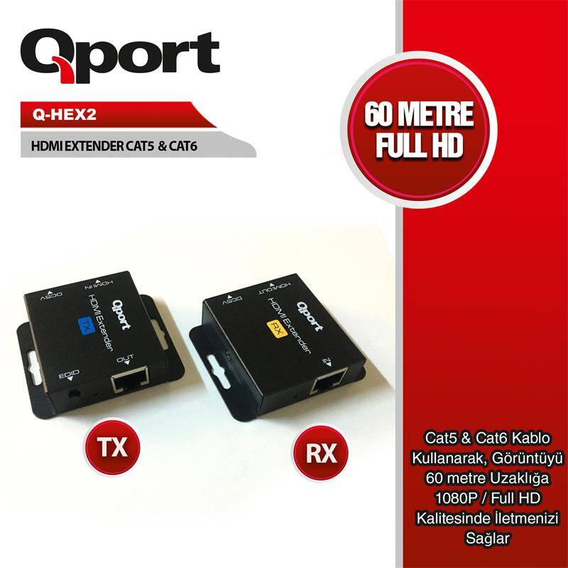 QPORT Q-HEX2 HDMI EXTENDER CAT6 60M 2 Lİ PAKET (ADAPTÖR DAHİL) - 2