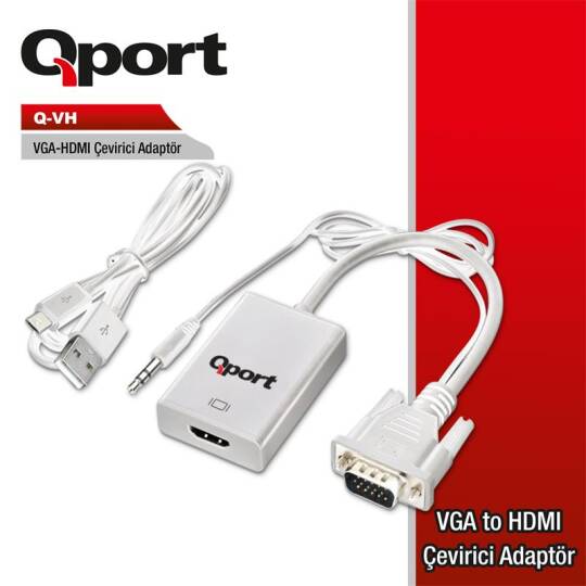 QPORT Q-VH VGA TO HDMI DÖNÜŞTÜRÜCÜ + SES KABLOSU (VGA+HDMI) - 3