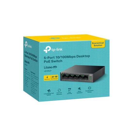 TP-LINK LS105LP 4 PORT 10100 +1 PORT RJ45 UPLINK 41W 250 METRE POE MESAFE METAL KASA SWITCH - 8